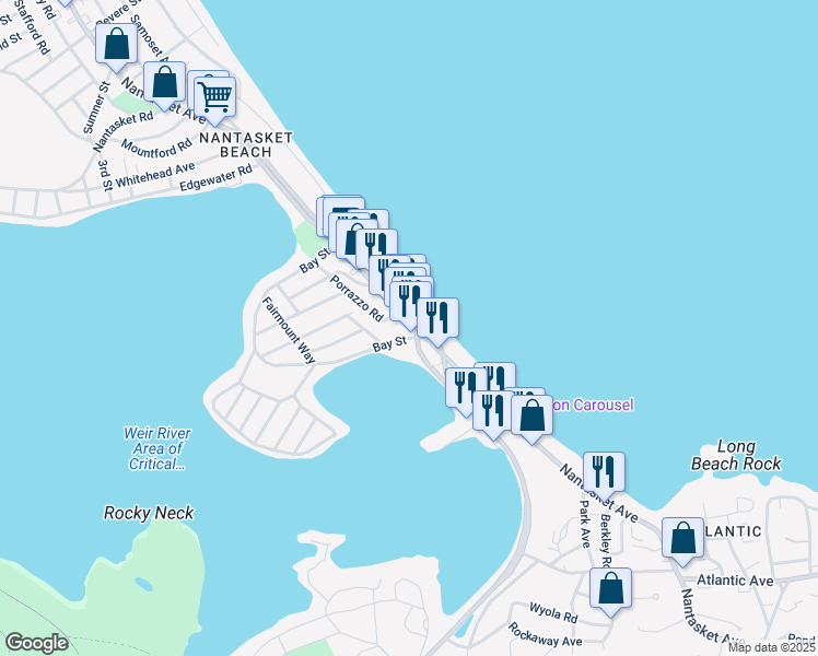 map of restaurants, bars, coffee shops, grocery stores, and more near 261 Nantasket Avenue in Hull