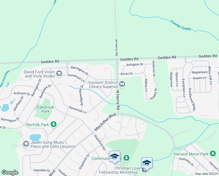 map of restaurants, bars, coffee shops, grocery stores, and more near 1716 Savannah Lane in Superior Charter Township