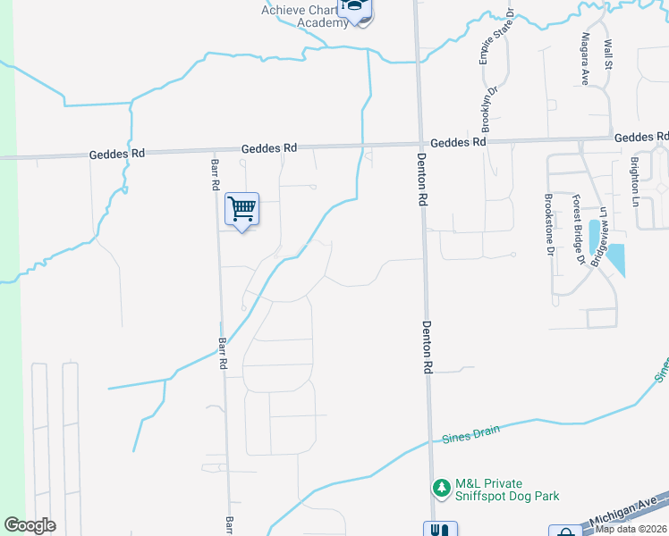 map of restaurants, bars, coffee shops, grocery stores, and more near 49997 Alden in Canton