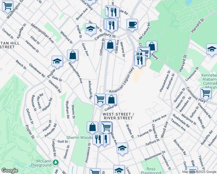 map of restaurants, bars, coffee shops, grocery stores, and more near in Boston
