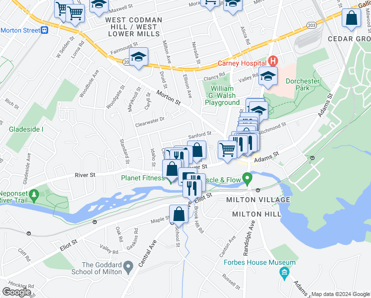 map of restaurants, bars, coffee shops, grocery stores, and more near 36 Temple Street in Boston