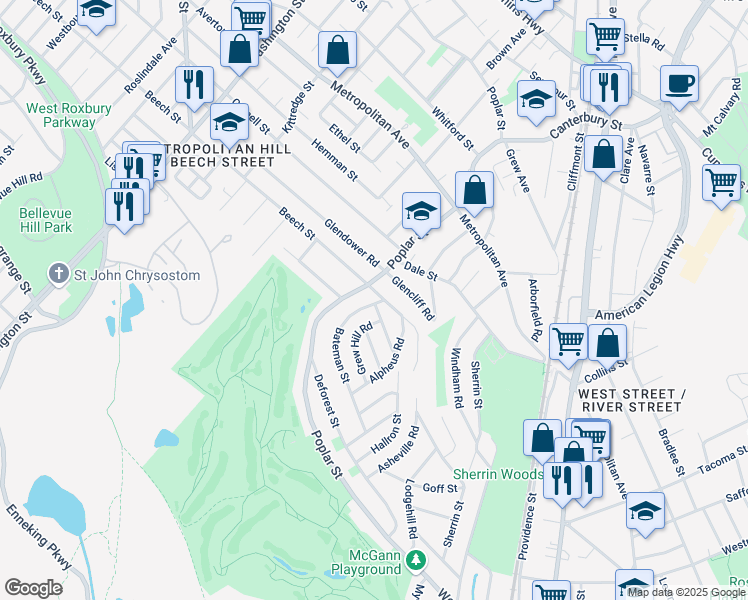 map of restaurants, bars, coffee shops, grocery stores, and more near 600 Beech Street in Boston