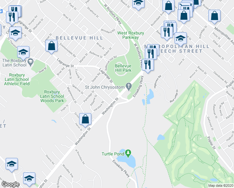 map of restaurants, bars, coffee shops, grocery stores, and more near in Boston