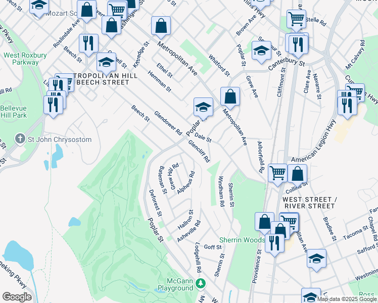 map of restaurants, bars, coffee shops, grocery stores, and more near 600 Beech Street in Boston