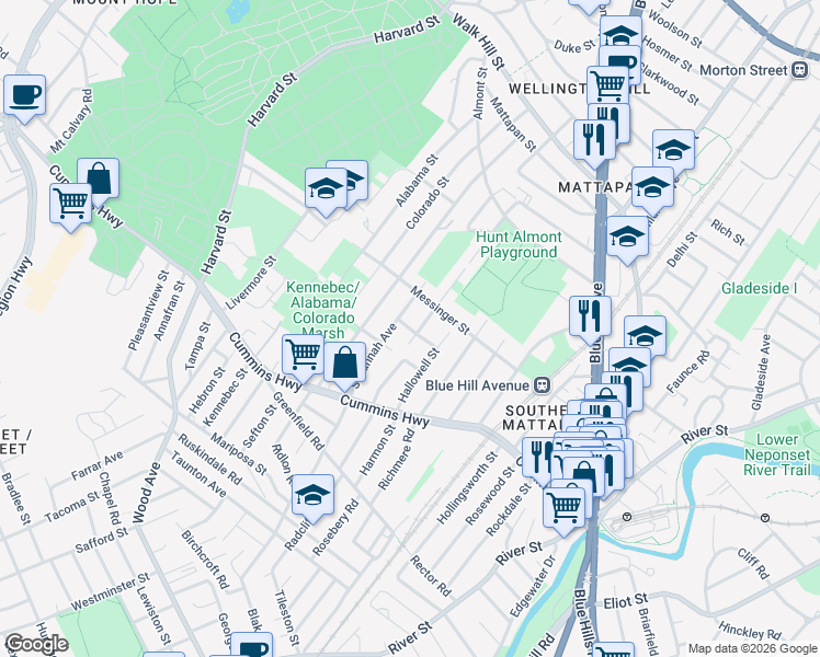 map of restaurants, bars, coffee shops, grocery stores, and more near 34 Newcastle Street in Boston