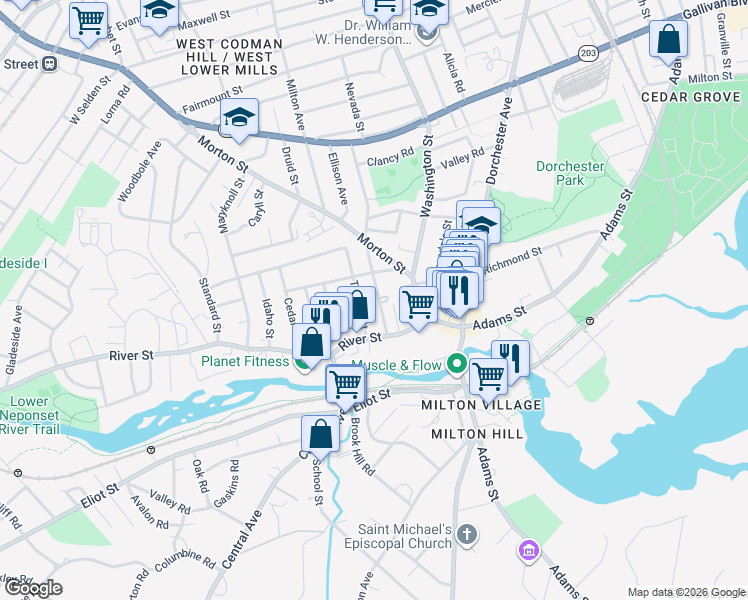 map of restaurants, bars, coffee shops, grocery stores, and more near 59 Old Morton Street in Boston