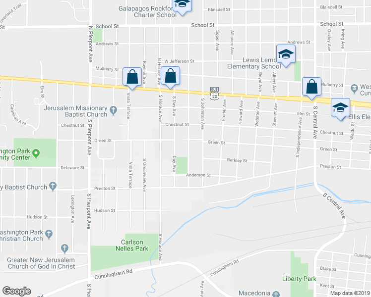 map of restaurants, bars, coffee shops, grocery stores, and more near 419 South Henrietta Avenue in Rockford