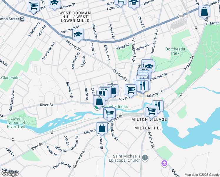 map of restaurants, bars, coffee shops, grocery stores, and more near 36 Temple Street in Boston