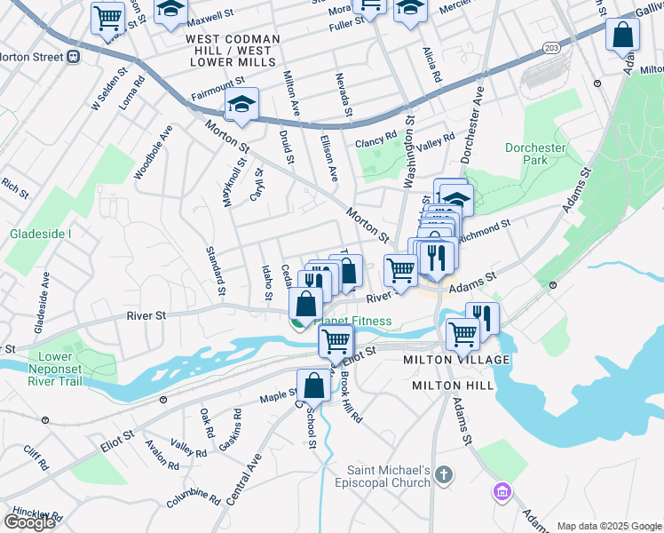 map of restaurants, bars, coffee shops, grocery stores, and more near 36 Temple Street in Boston