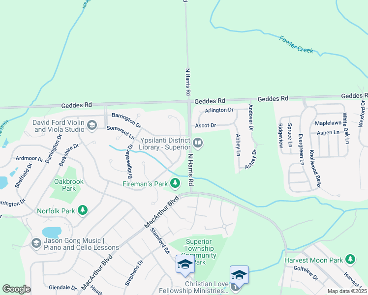 map of restaurants, bars, coffee shops, grocery stores, and more near 1716 Savannah Lane in Superior Charter Township