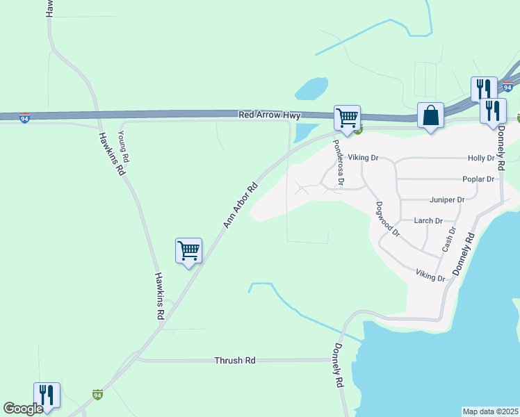 map of restaurants, bars, coffee shops, grocery stores, and more near 5025 Ann Arbor Road in Jackson