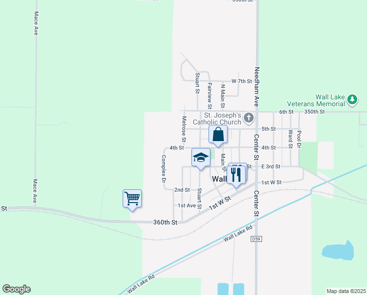 map of restaurants, bars, coffee shops, grocery stores, and more near 217 Melrose Street in Wall Lake