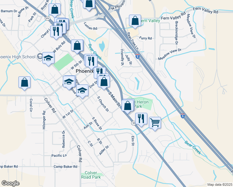 map of restaurants, bars, coffee shops, grocery stores, and more near 133 South Main Street in Phoenix