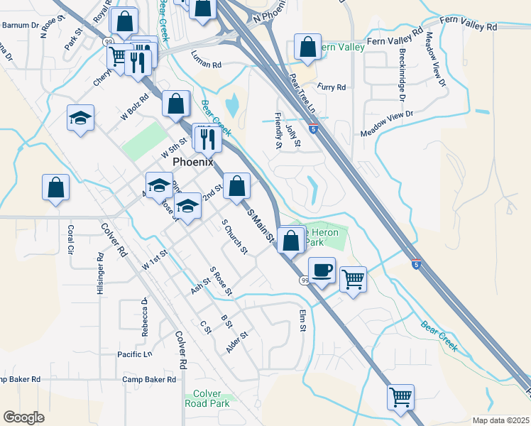 map of restaurants, bars, coffee shops, grocery stores, and more near 133 South Main Street in Phoenix