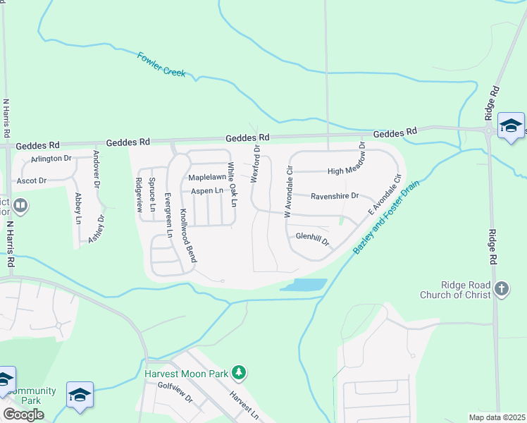 map of restaurants, bars, coffee shops, grocery stores, and more near 1815 Wexford Drive in Ypsilanti