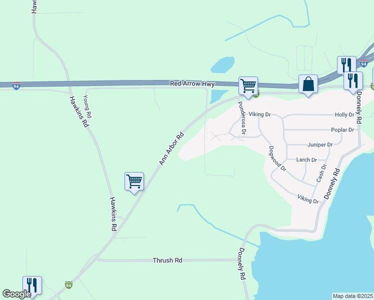 map of restaurants, bars, coffee shops, grocery stores, and more near 5025 Ann Arbor Road in Jackson