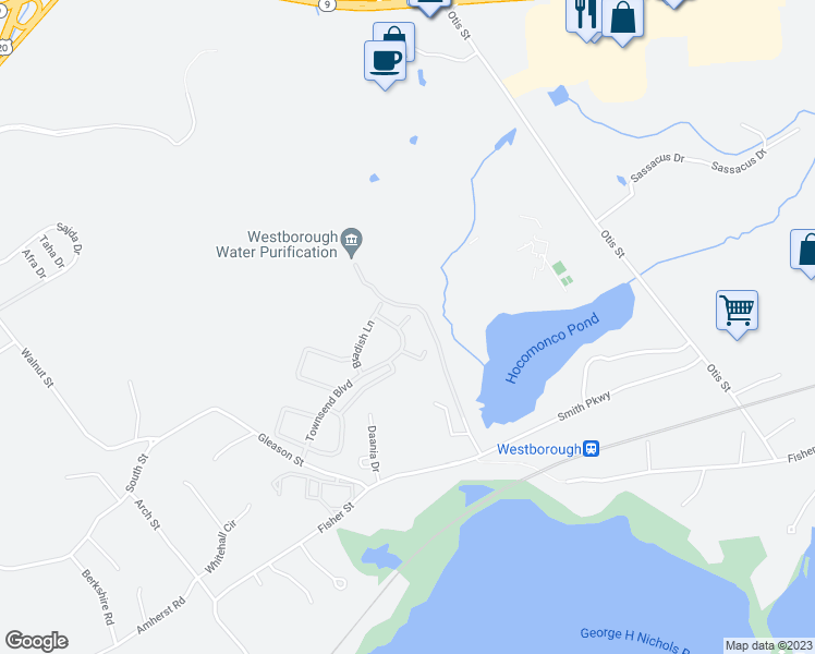map of restaurants, bars, coffee shops, grocery stores, and more near 8 Howe's Place in Westborough
