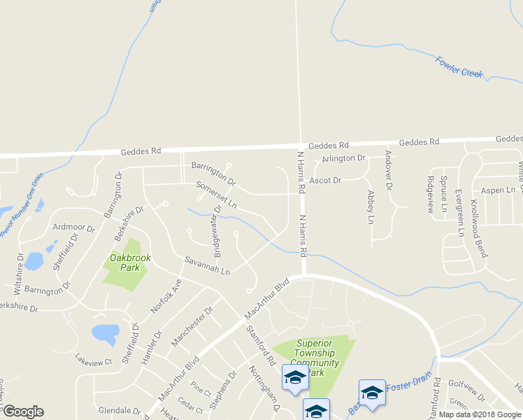 map of restaurants, bars, coffee shops, grocery stores, and more near 8855 Somerset Lane in Superior Charter Township