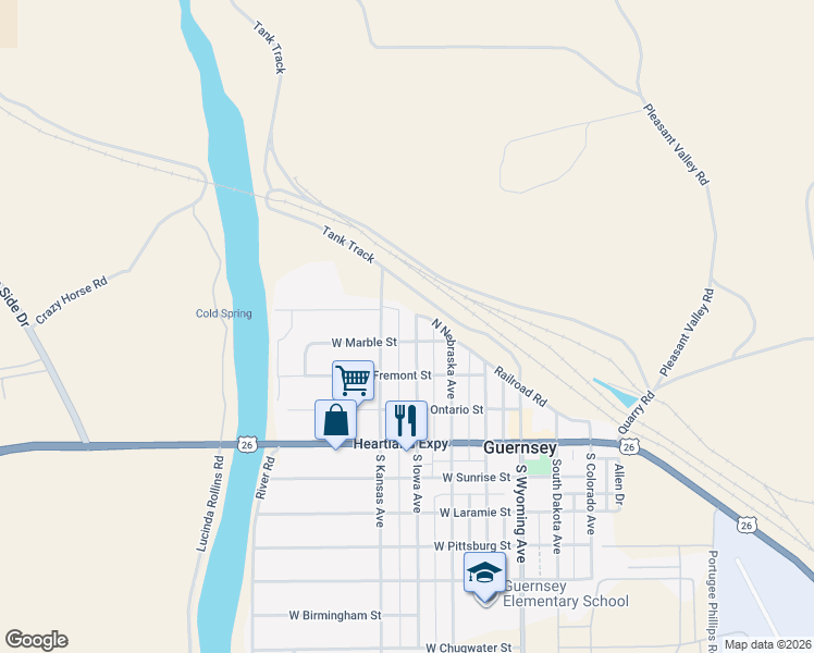 map of restaurants, bars, coffee shops, grocery stores, and more near 369 West Marble Street in Guernsey