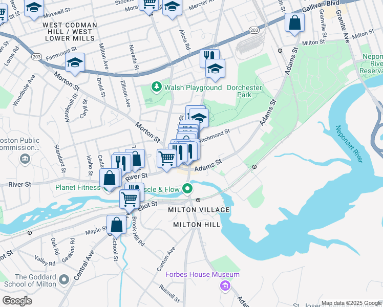 map of restaurants, bars, coffee shops, grocery stores, and more near 2 Adirondack Place in Boston