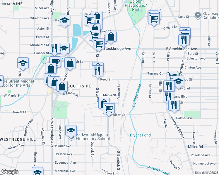 map of restaurants, bars, coffee shops, grocery stores, and more near 1826 State Street in Kalamazoo