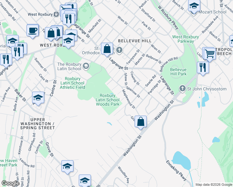 map of restaurants, bars, coffee shops, grocery stores, and more near 8 Plover Street in Boston