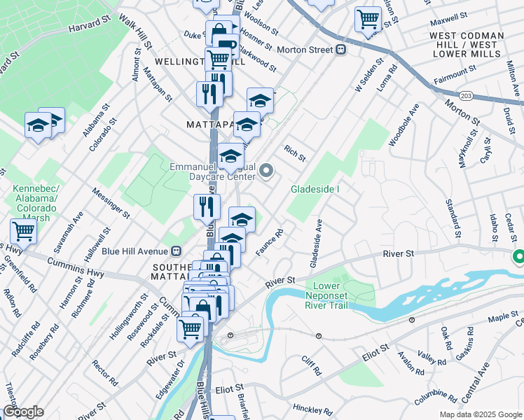 map of restaurants, bars, coffee shops, grocery stores, and more near 25 Crossman Street in Boston