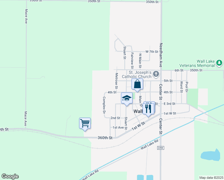 map of restaurants, bars, coffee shops, grocery stores, and more near 217 Melrose Street in Wall Lake
