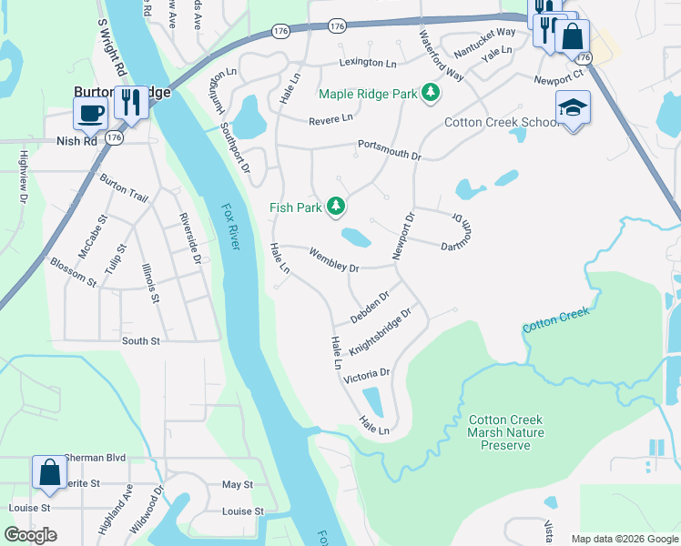 map of restaurants, bars, coffee shops, grocery stores, and more near 3810 Olympia Lane in Island Lake
