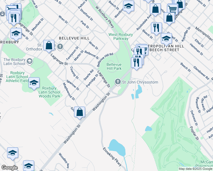 map of restaurants, bars, coffee shops, grocery stores, and more near 26 Pheasant Street in Boston