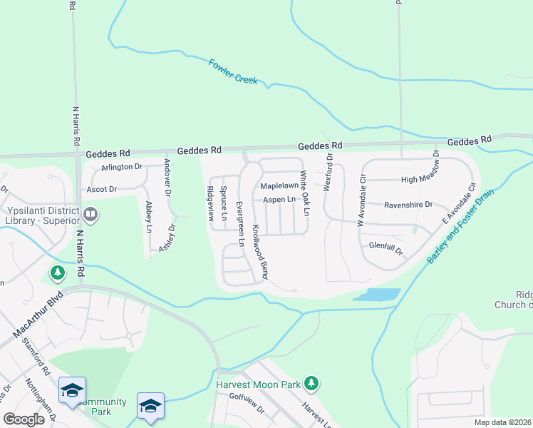 map of restaurants, bars, coffee shops, grocery stores, and more near 1890 Knollwood Bend in Ypsilanti