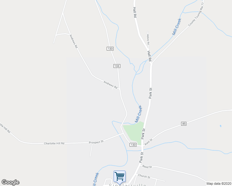 map of restaurants, bars, coffee shops, grocery stores, and more near 57 Water Street in Sinclairville
