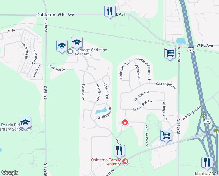 map of restaurants, bars, coffee shops, grocery stores, and more near 1691 Linden Trail in Kalamazoo