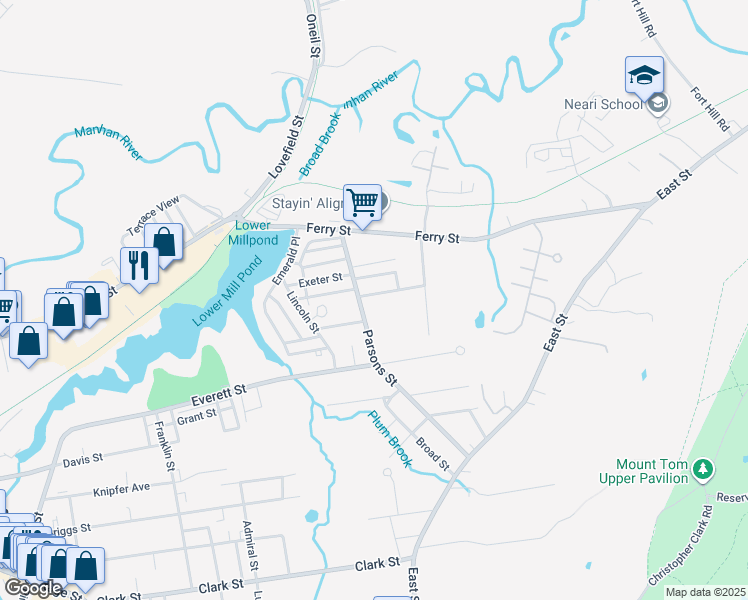 map of restaurants, bars, coffee shops, grocery stores, and more near 61-63 Parsons Street in Easthampton