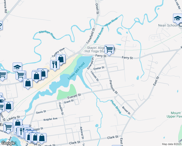 map of restaurants, bars, coffee shops, grocery stores, and more near 38 Emerald Place in Easthampton