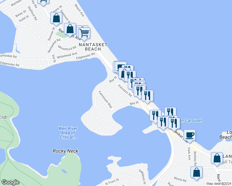 map of restaurants, bars, coffee shops, grocery stores, and more near 32 Merrill Road in Hull