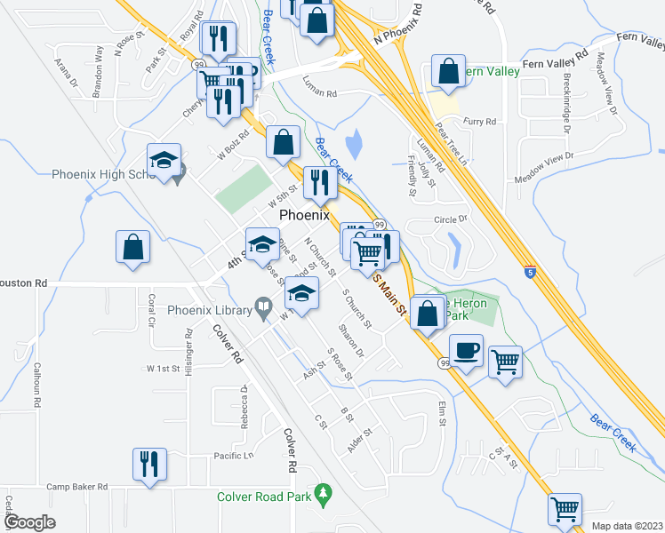 map of restaurants, bars, coffee shops, grocery stores, and more near 110 North Church Street in Phoenix