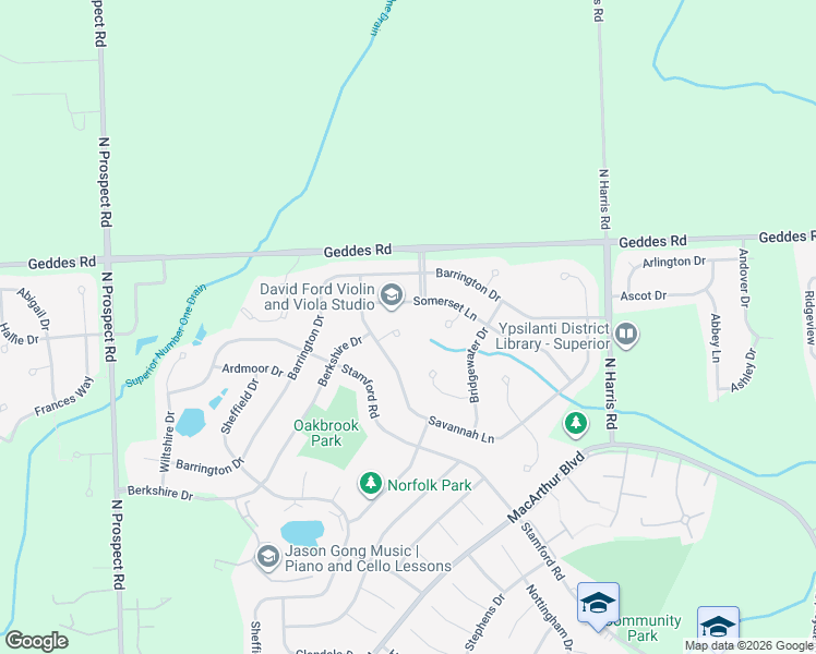 map of restaurants, bars, coffee shops, grocery stores, and more near 1930 Savannah Lane in Superior Charter Township