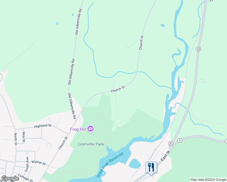 map of restaurants, bars, coffee shops, grocery stores, and more near 100 Church Street in Ware