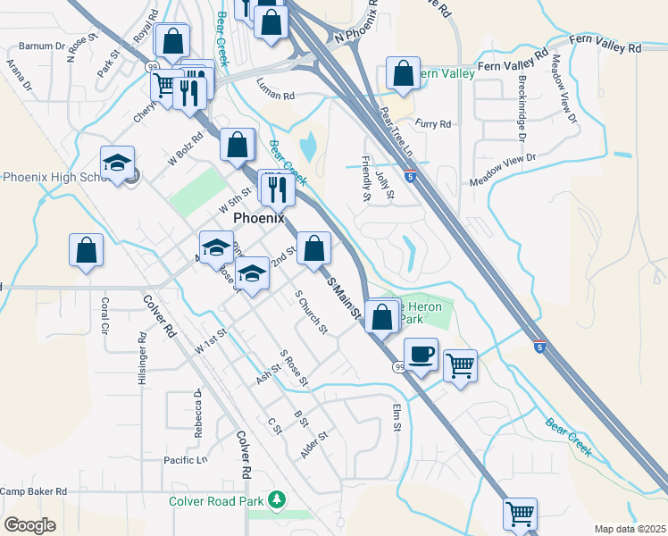 map of restaurants, bars, coffee shops, grocery stores, and more near 117 South Main Street in Phoenix