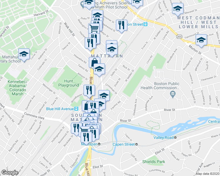 map of restaurants, bars, coffee shops, grocery stores, and more near 25 Crossman Street in Boston