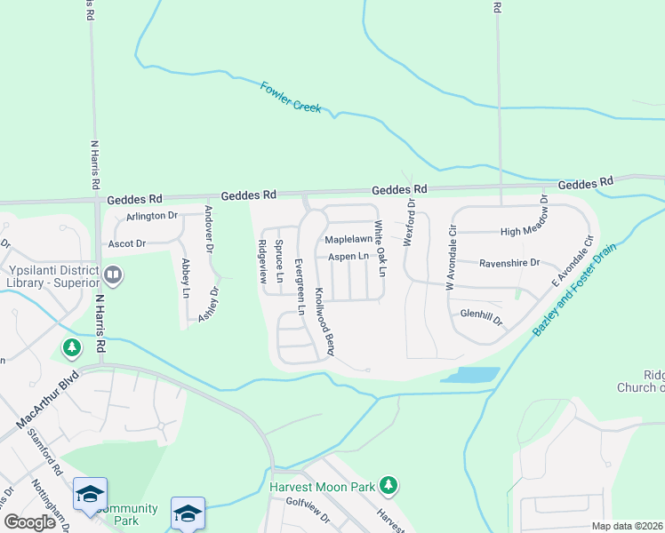 map of restaurants, bars, coffee shops, grocery stores, and more near 1890 Knollwood Bend in Ypsilanti