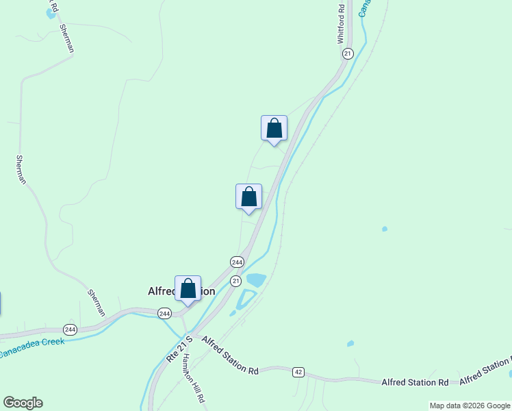 map of restaurants, bars, coffee shops, grocery stores, and more near 6336 Shaw Road in Alfred Station