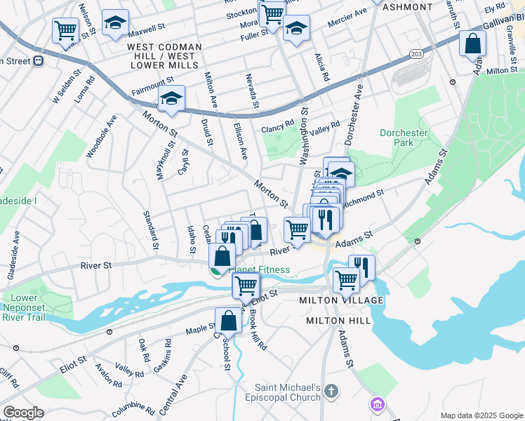 map of restaurants, bars, coffee shops, grocery stores, and more near 8 Old Morton Street in Boston