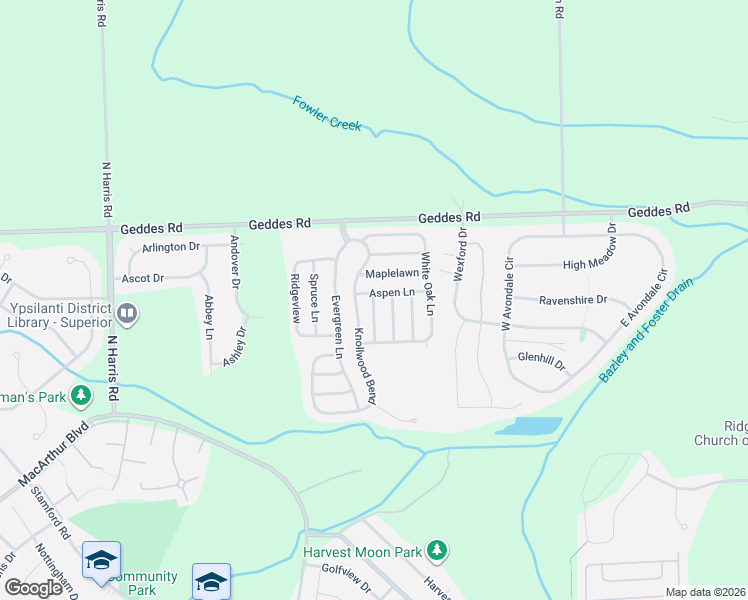 map of restaurants, bars, coffee shops, grocery stores, and more near 1970 Knollwood Bend in Ypsilanti