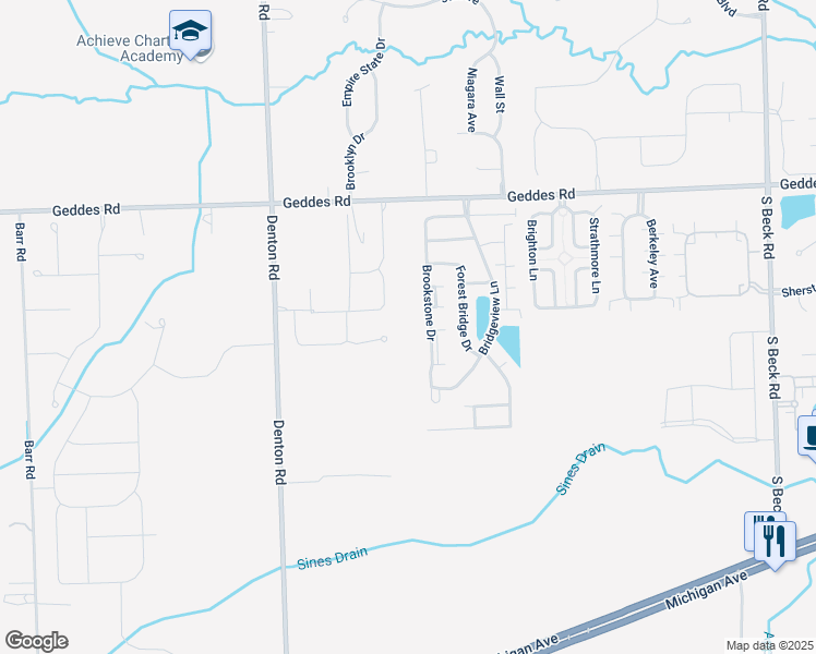 map of restaurants, bars, coffee shops, grocery stores, and more near 49060 Hawksburry Road in Canton