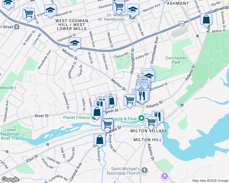 map of restaurants, bars, coffee shops, grocery stores, and more near 8 Old Morton Street in Boston