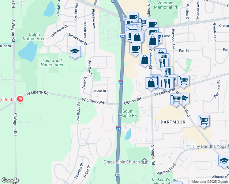 map of restaurants, bars, coffee shops, grocery stores, and more near 571 Eastpointe Drive in Ann Arbor