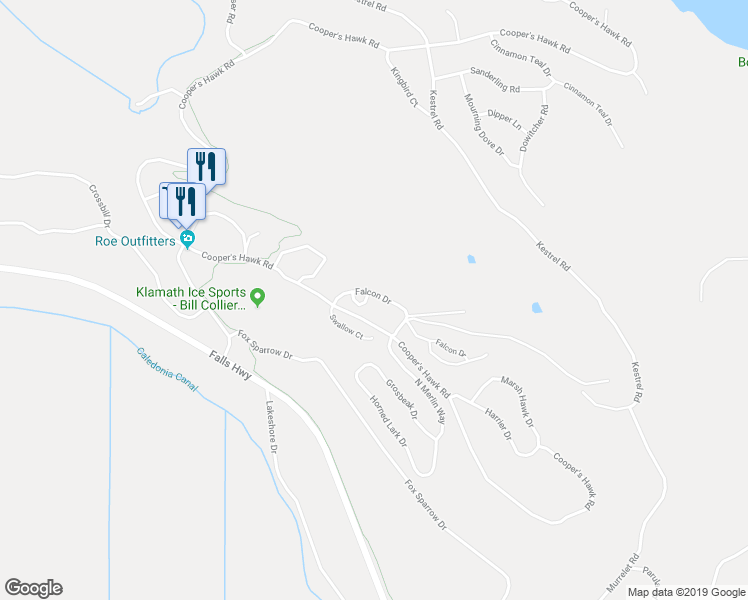 map of restaurants, bars, coffee shops, grocery stores, and more near 5042 Cormorant Court in Klamath Falls
