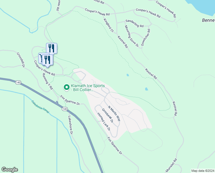 map of restaurants, bars, coffee shops, grocery stores, and more near 5019 Falcon Drive in Klamath Falls